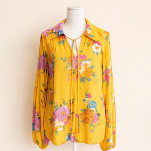 FARM Rio XL Floral Blouse Women Boho Tropical Festival Cottagecore Statement Top